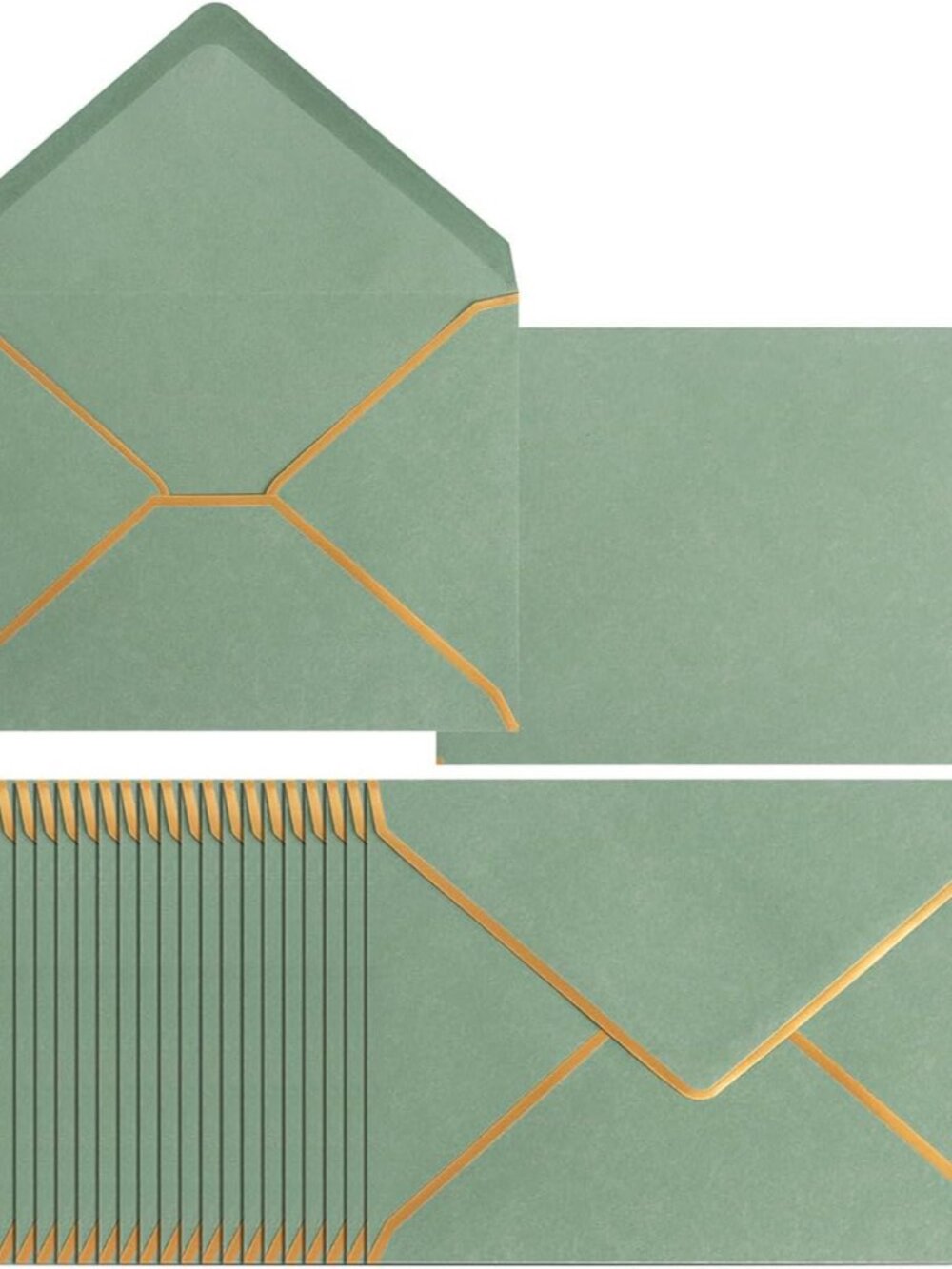 50 Pack A7 Envelopes Sage Green 5 x 7 with Gold Border - Picture 1 of 7